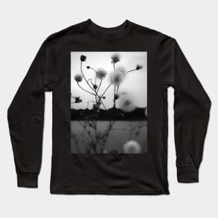 White dandelions pappus in black and white photography Long Sleeve T-Shirt